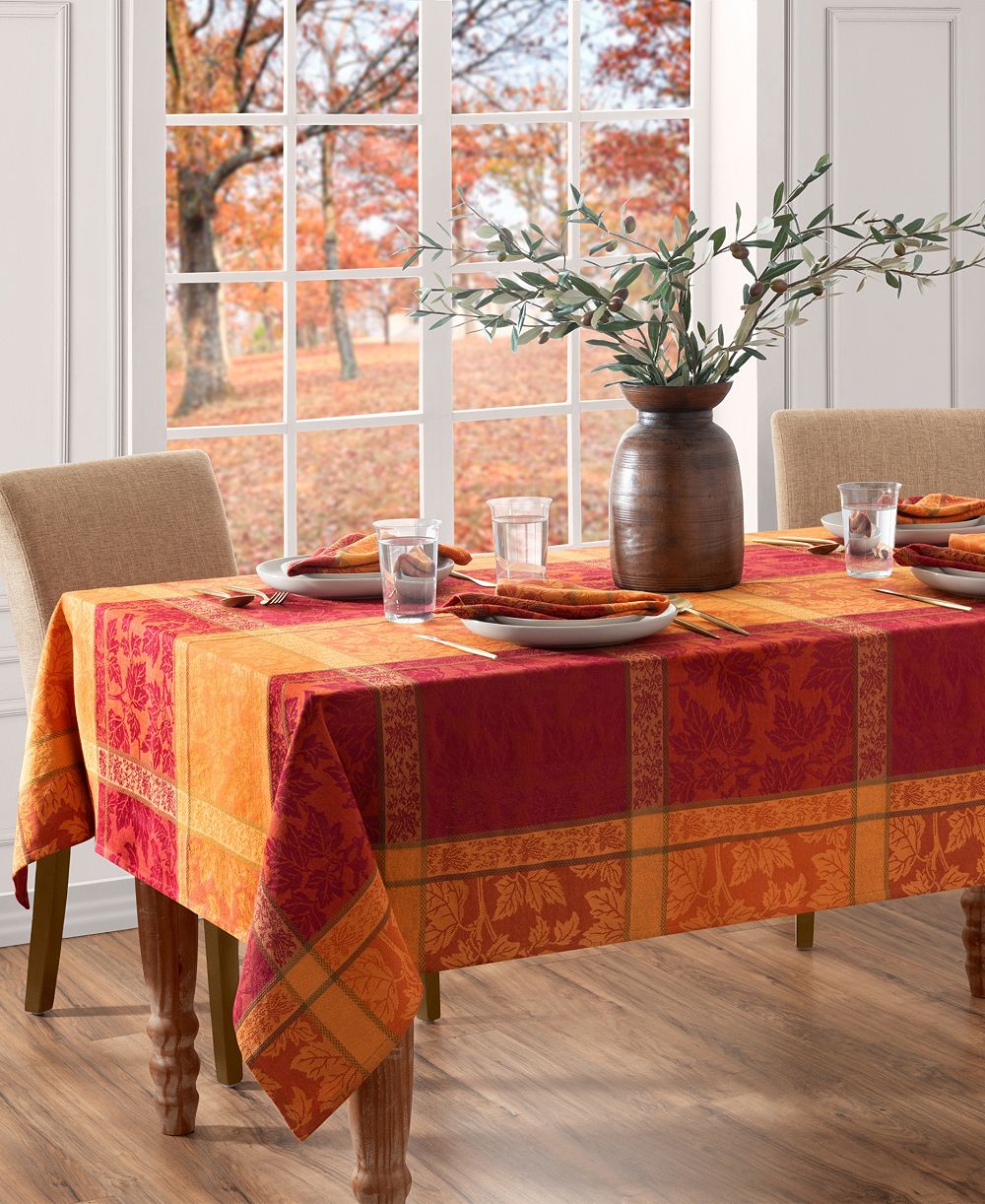 Прямоугольная скатерть Elrene Maplewood Jacquard Harvest из хлопка, 60" x 84"