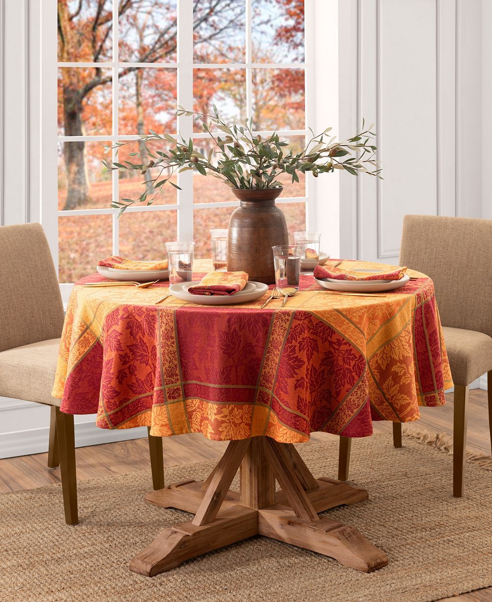 Elrene круглая хлопковая скатерть Maplewood Jacquard Harvest, 70"