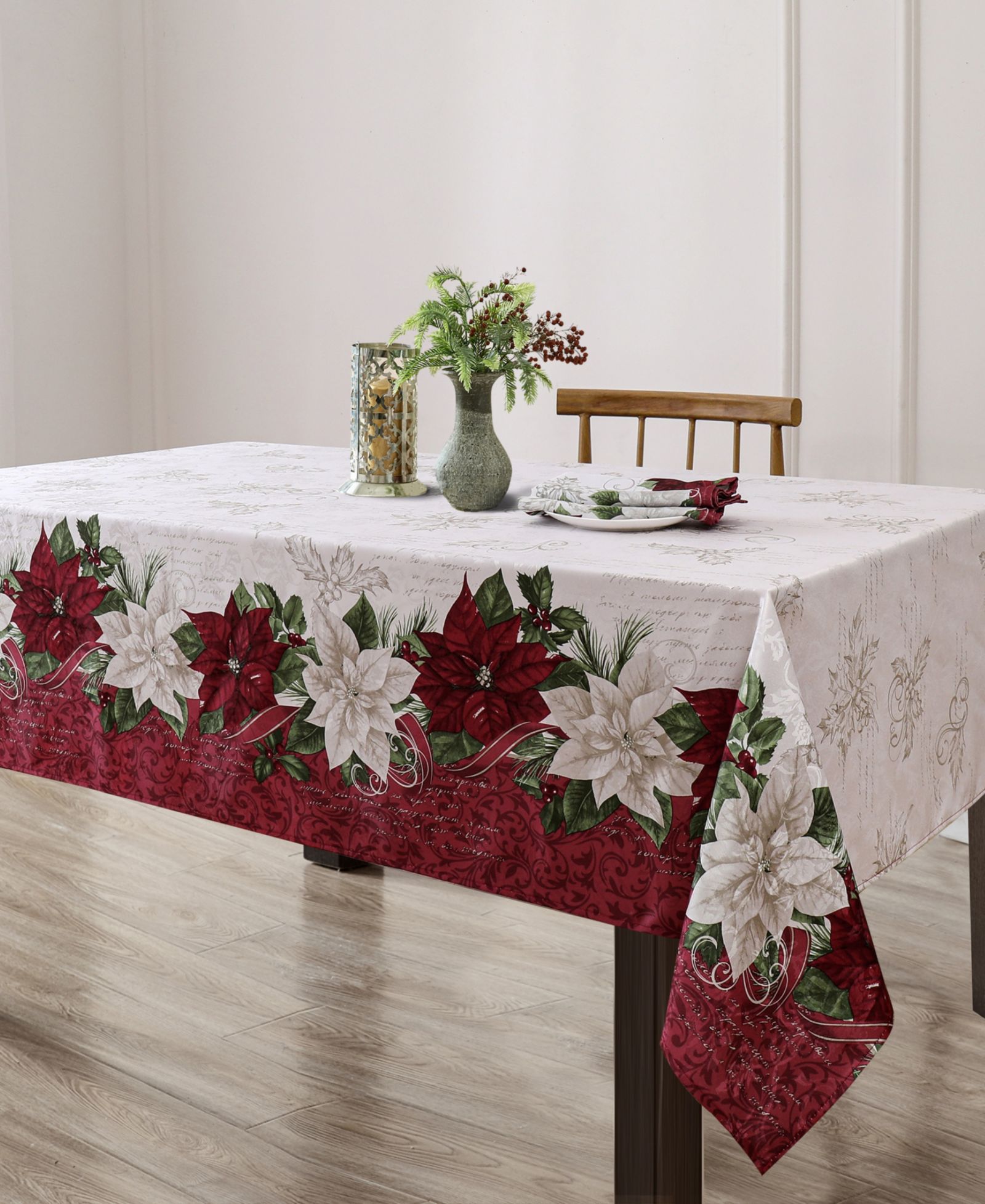 Прямоугольная скатерть Elrene Clarette Poinsettia Holiday Fabric, 102"x 60"