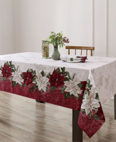 Праздничная прямоугольная скатерть Elrene Clarette Poinsettia Fabric, 120"x 60"