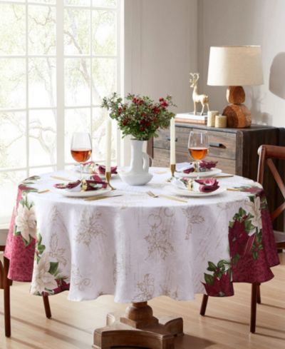 Праздничная круглая скатерть Elrene Clarette Poinsettia Fabric, 70"
