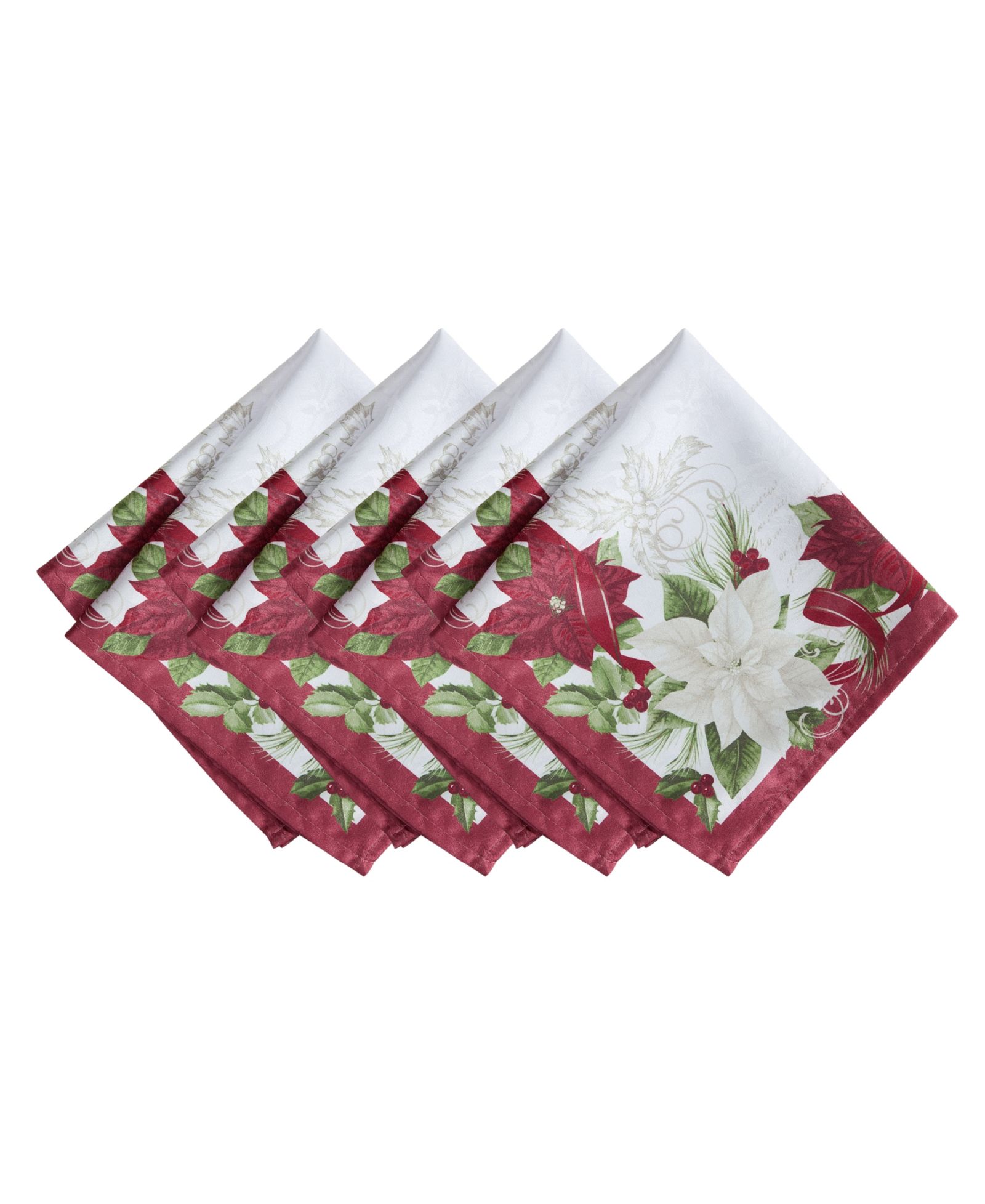 Набор из 4 тканевых салфеток Elrene Clarette Poinsettia Holiday, 17"x 17"