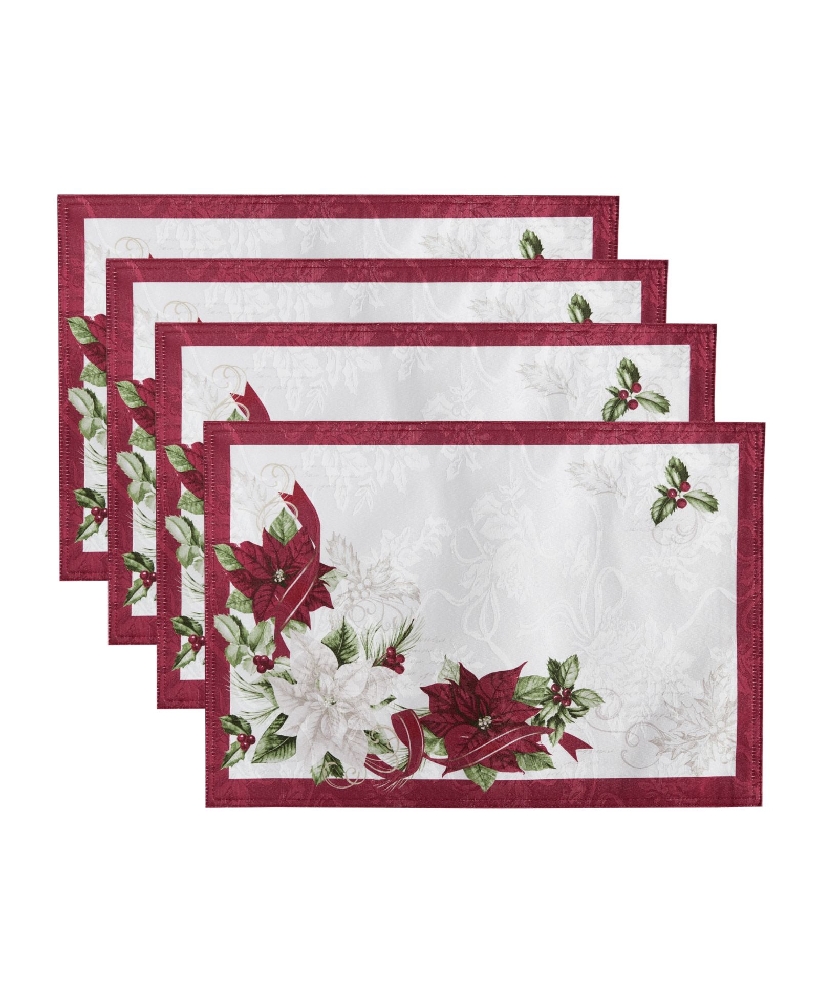 Elrene Clarette декоративные салфетки для стола с принтом Poinsettia, набор из 4 шт., 19"x 13"