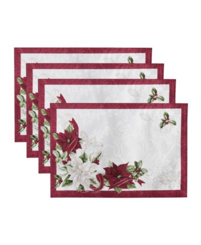 Elrene Clarette декоративные салфетки для стола с принтом Poinsettia, набор из 4 шт., 19"x 13"