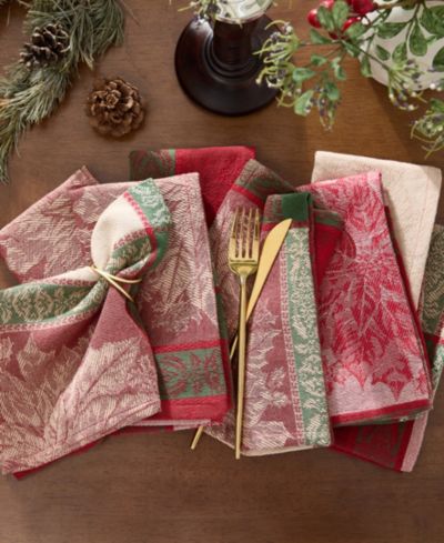 Elrene Prestige Poinsettia жаккардовые салфетки 17"x 17", набор из 8 штук