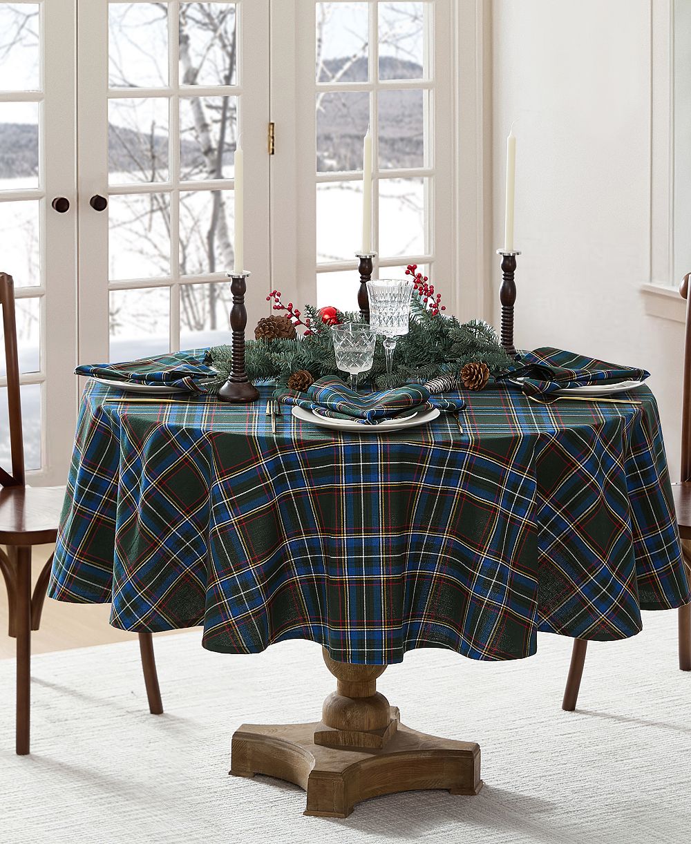 Elrene Stowe Tartan Holiday Plaid Round Tablecloth, 70"x 70"
