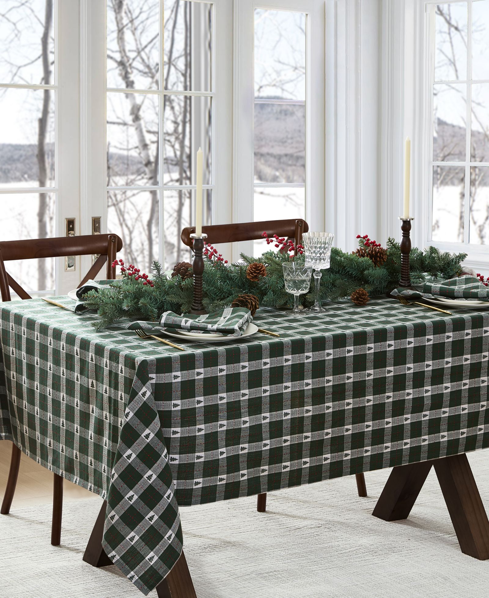 Elrene Sherwood Tree Dobby Cotton Rectangle Tablecloth, 84"x 60"