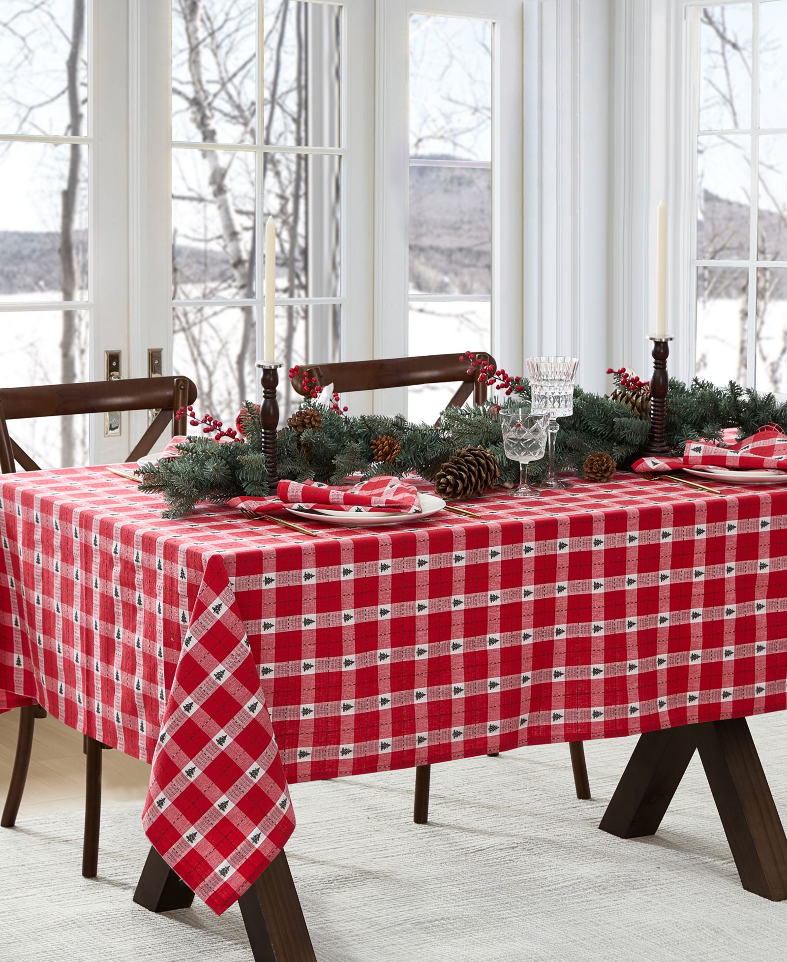 Elrene Sherwood Tree Dobby Cotton Rectangle Tablecloth, 102"x 60"