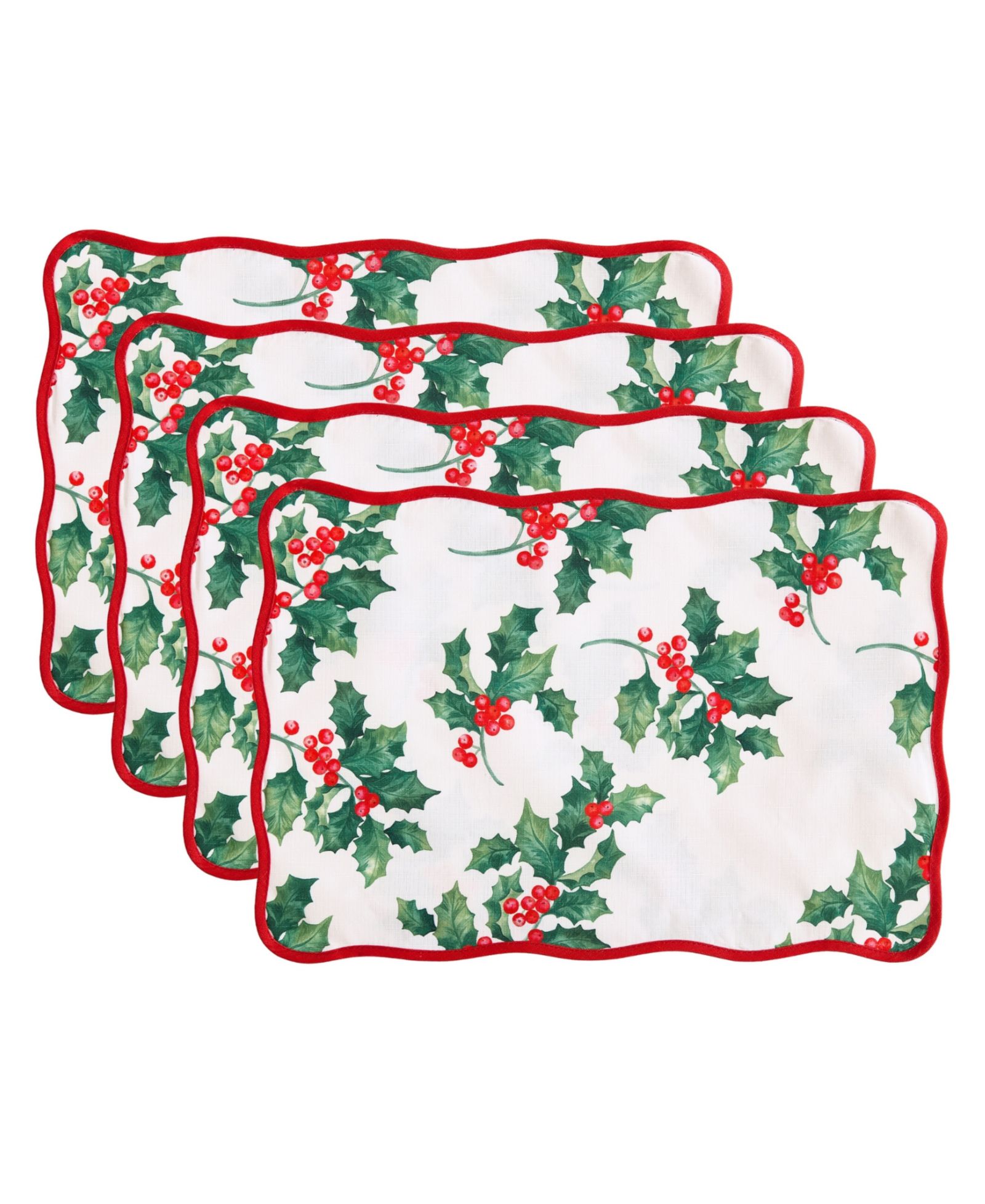 Скатерти Elrene Classic Holly Scallop Border 19"x 13", набор 4 шт