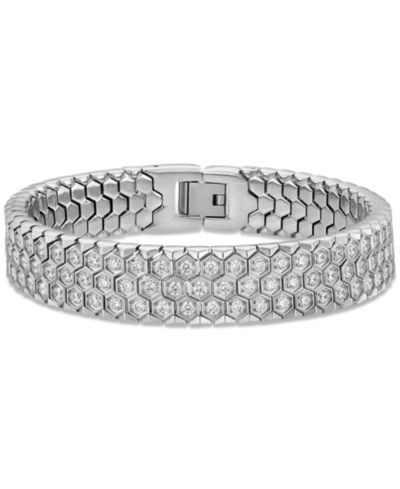 Esquire Men's Jewelry Cubic Zirconia Honeycomb Link Bracelet in Stainless Steel (Also in Black Ion-Plated Stainless Steel), Created for Macy's