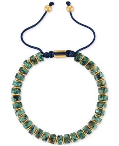 Esquire Men's Jewelry Green Agate Bead Blue Cord Bolo Bracelet in Gold-Tone Ion-Plated Stainless Steel (Also in Jasper), Created for Macy's