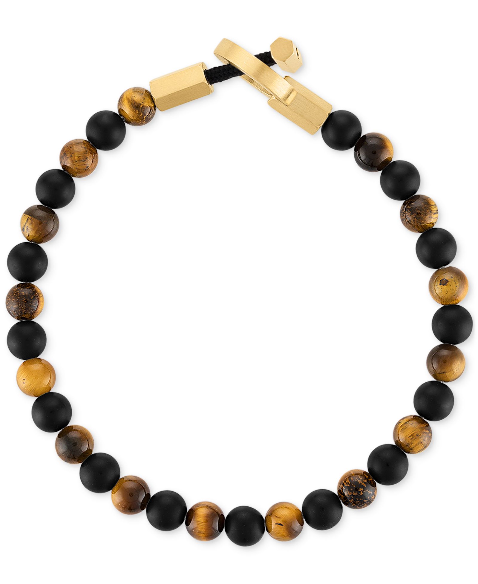 Esquire Men's Jewelry Onyx & Tiger Eye Bead Toggle Bracelet in Gold-Tone Ion-Plated Stainless Steel, Created for Macy's (available in Onyx & Lapis)