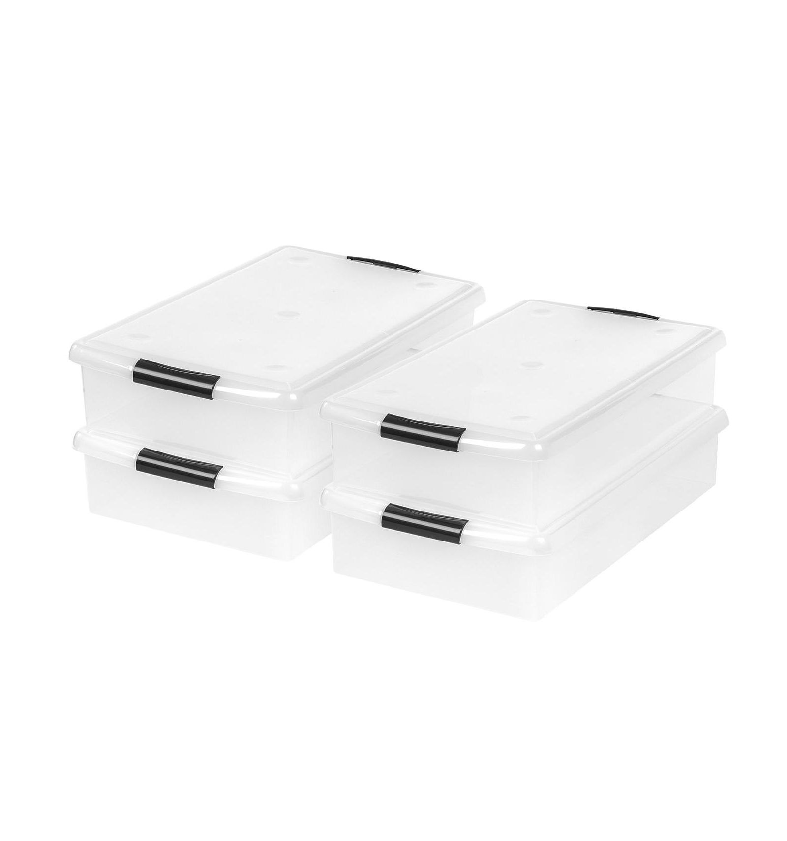 IRIS 40 Qt Plastic Under Bed Storage Stackable Nestable Organizer Bin Container with Secure Lids and Durable Black Buckles, 4 Pack