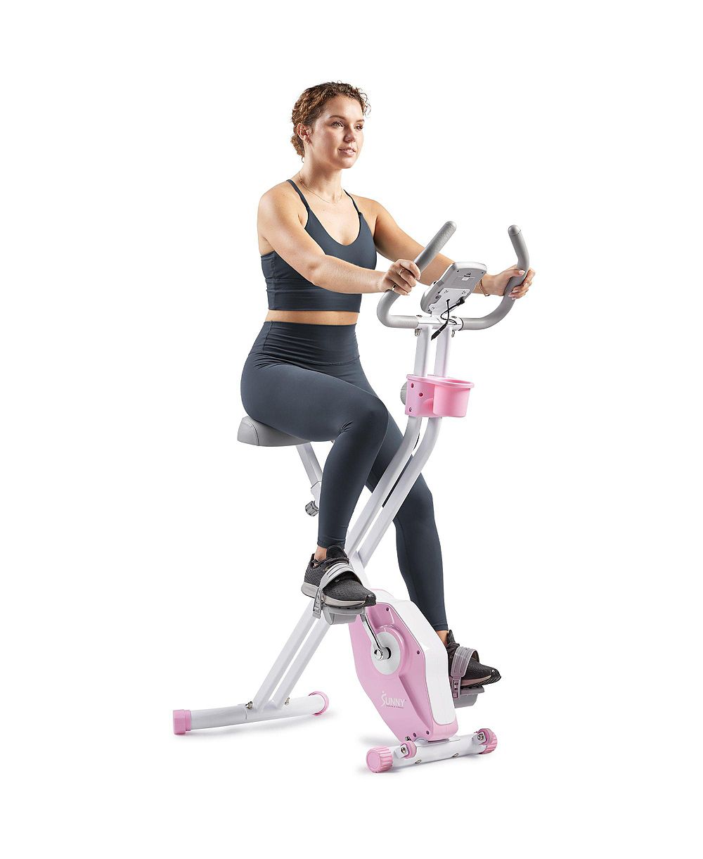 Sunny Health & Fitness Складной магнитный велотренажер X-Bike Pro, розовый, Bluetooth, SunnyFit App
