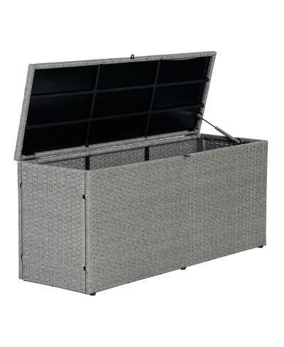 Jonathan Y Nino 47.24" Modern Minimalist Outdoor Faux Wicker Deck and Patio Storage Box, Brown