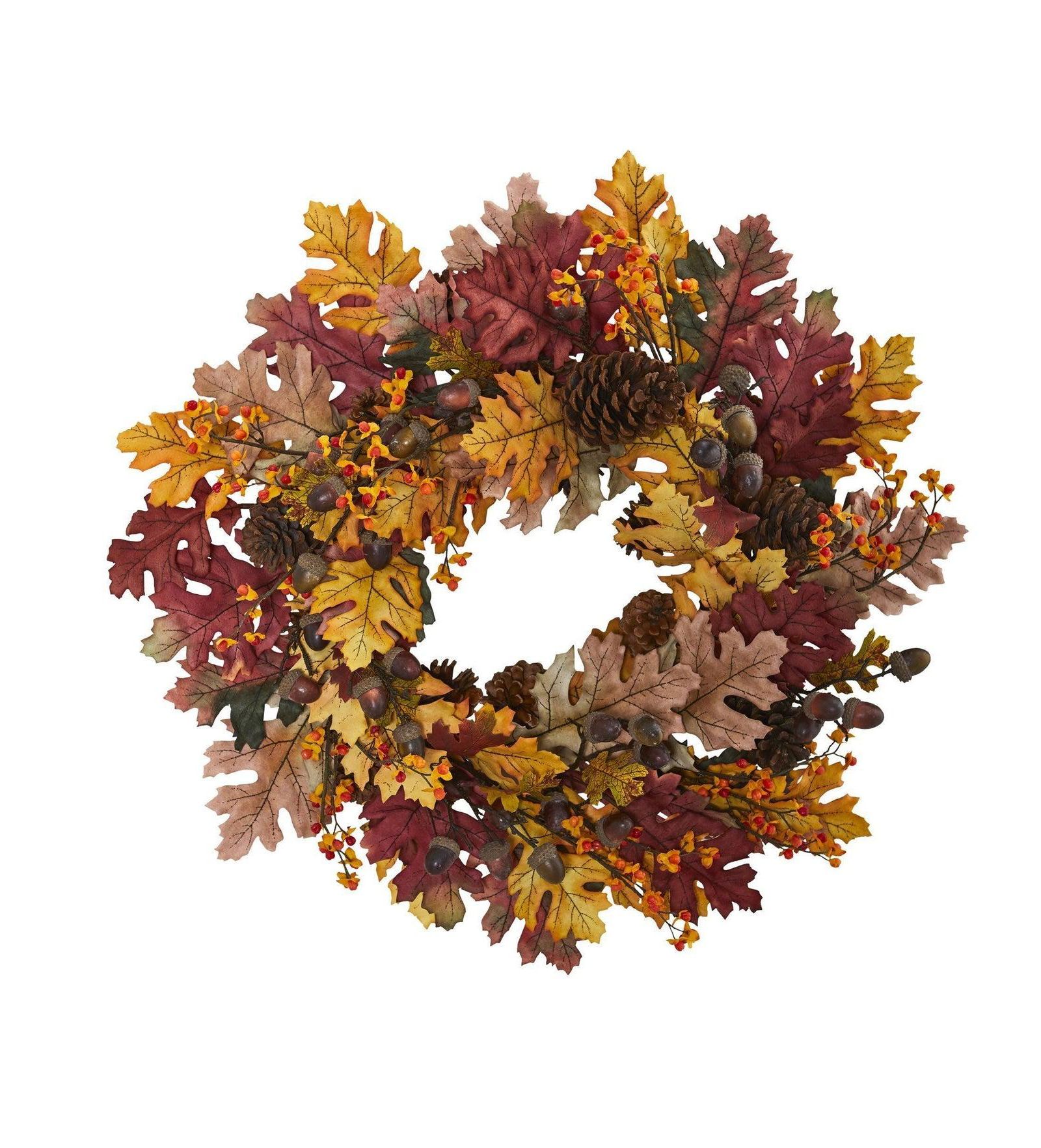 24" Oak Leaf Acorn Pine Cone Wreath