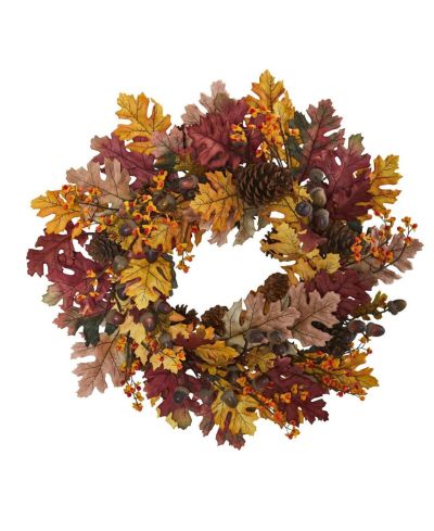 24" Oak Leaf Acorn Pine Cone Wreath