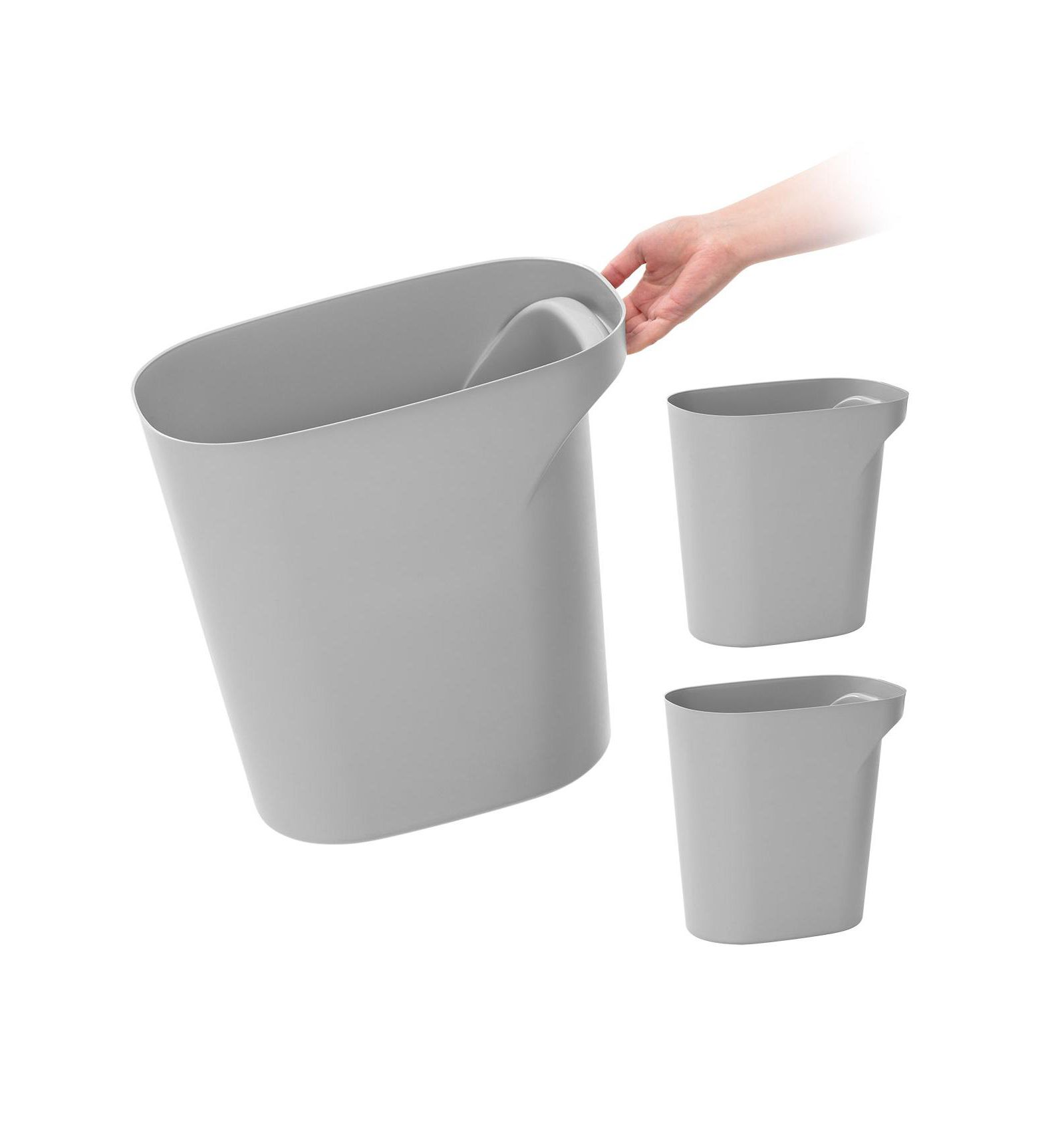 IRIS USA IRIS 6 Gallon Plastic Trash-Can for Bathroom-Kitchen-Bedroom, Gray, Set of 3