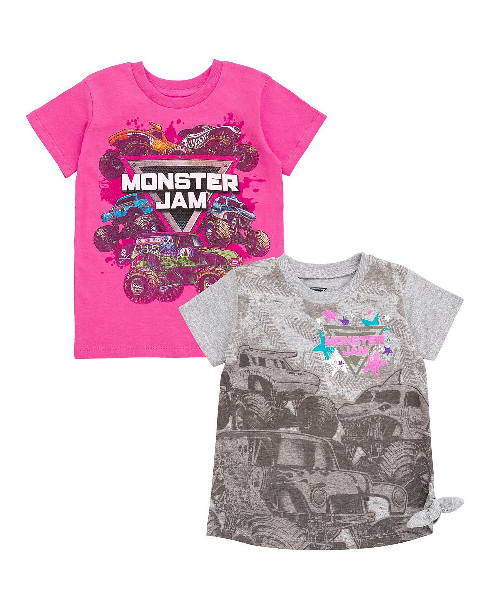 Мужские футболки Monster Jam 2 Pack для девочек: Grave Digger, El Toro Loco, Whiplash, Monster Mutt Dalmatian, Megalodon