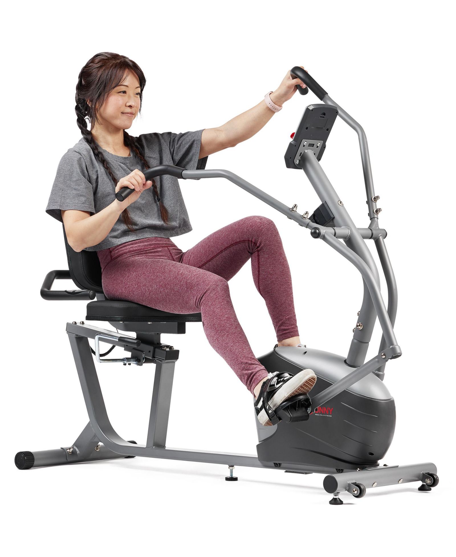 Sunny Health & Fitness Smart Recumbent Bike with Dual Motion Arm Exerciser & Bluetooth Performance Tracking via SunnyFit App