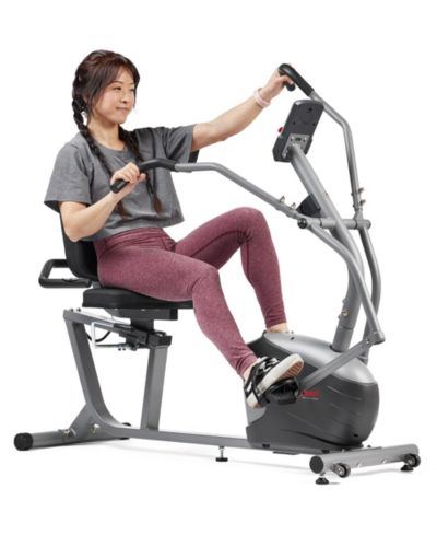 Умный горизонтальный велотренажер Sunny Health & Fitness с двойным рычажным тренажером и отслеживанием показателей через Bluetooth в приложении SunnyFit