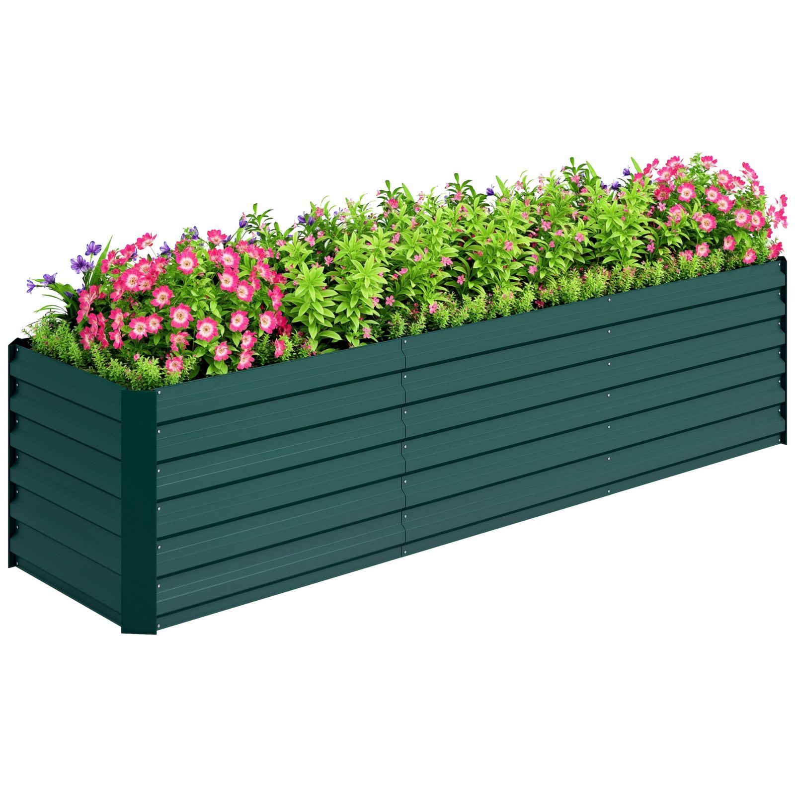 Outsunny 8x2x1ft Galvanized Raised Garden Bed Large Elevated Planter Box for Outdoor Gardening