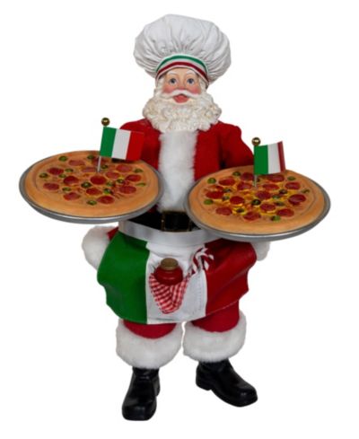 Kurt Adler 11-Inch Fabriché Chef Santa Holding Two Trays of Pizza