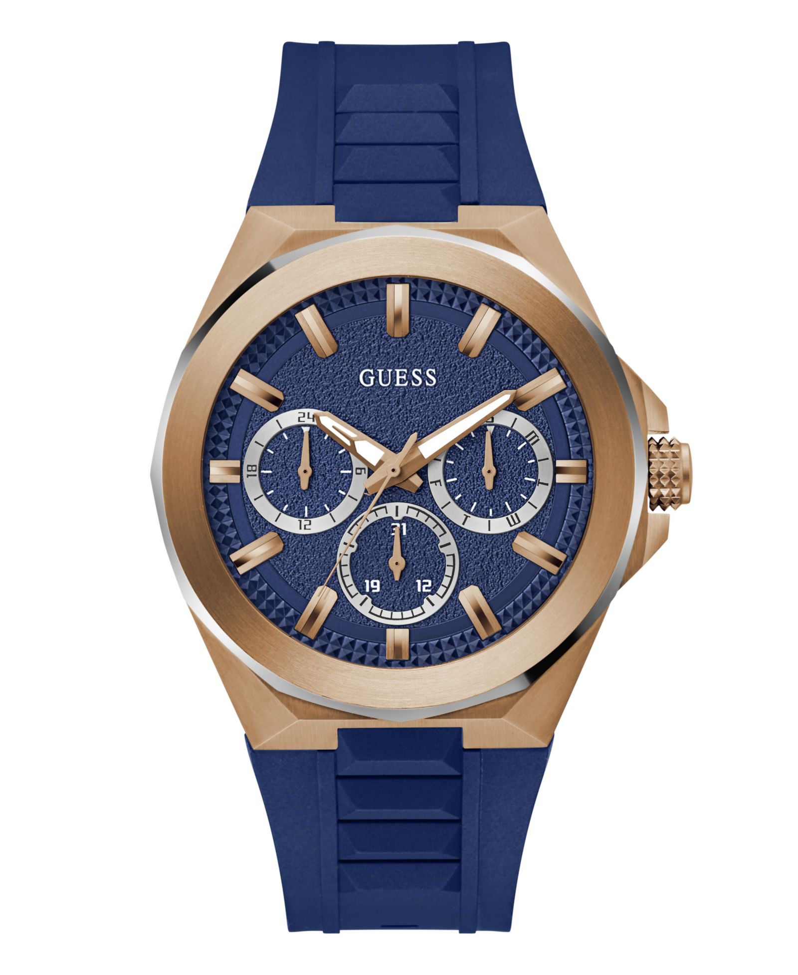 GUESS Men's Multi-Function Blue Silicone Watch 46mm