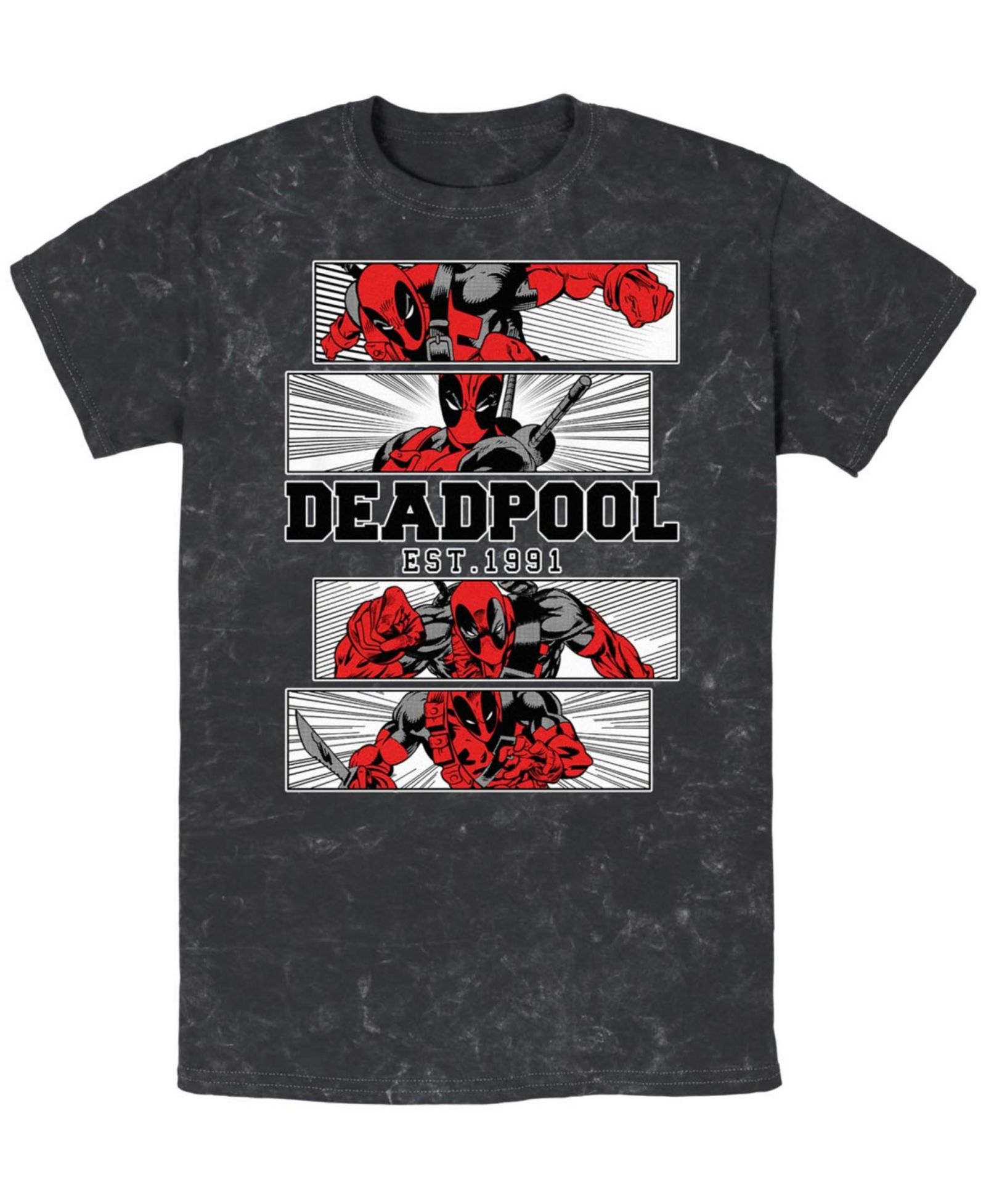 Fifth Sun Men's Deadpool 4 Panel 2 Tone Short Sleeve Mineral Wash Tee