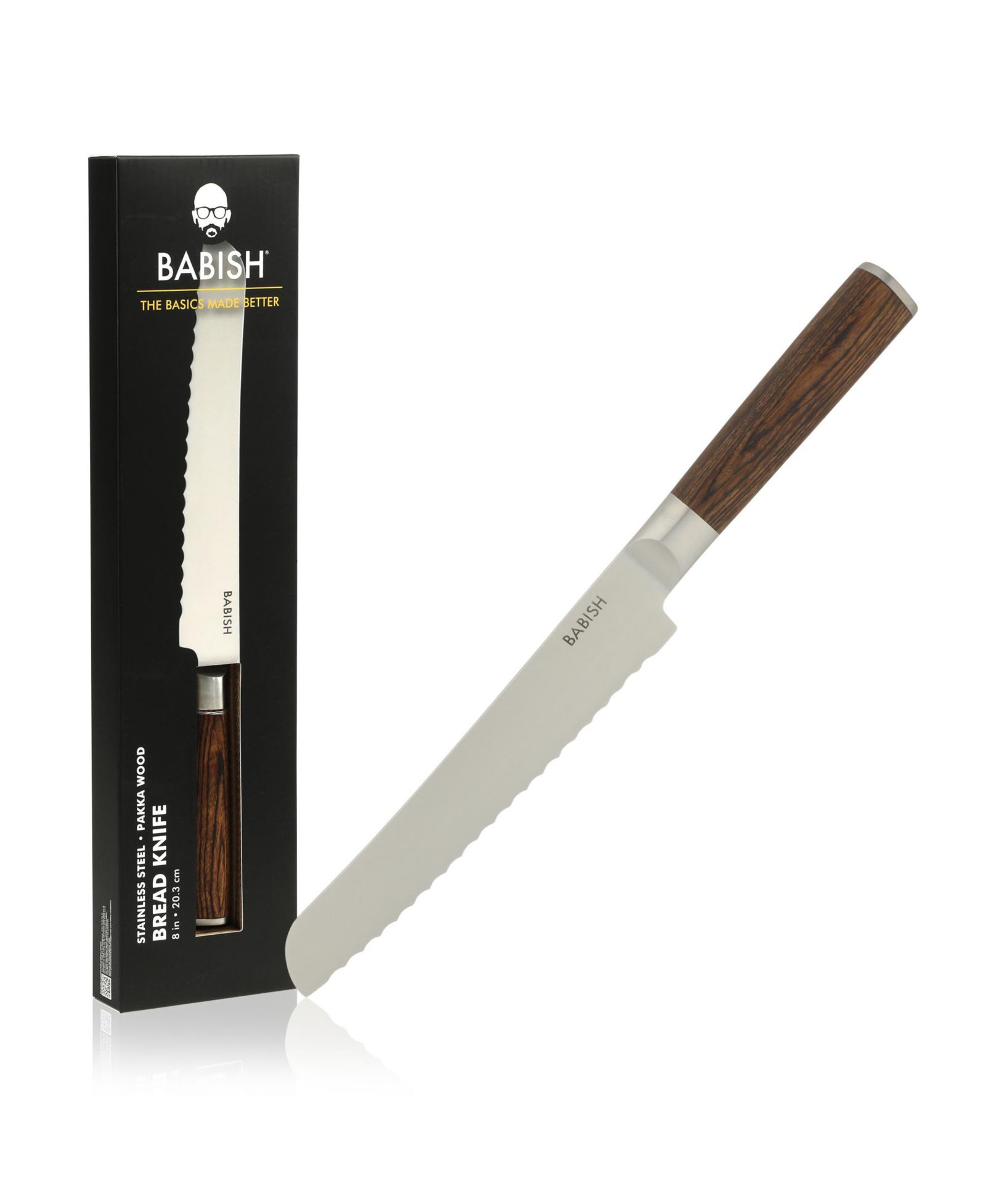 Нож для хлеба Babish 8-Inch High-Carbon 1.4116 German Steel Serrated с деревянной ручкой, Full-Tang