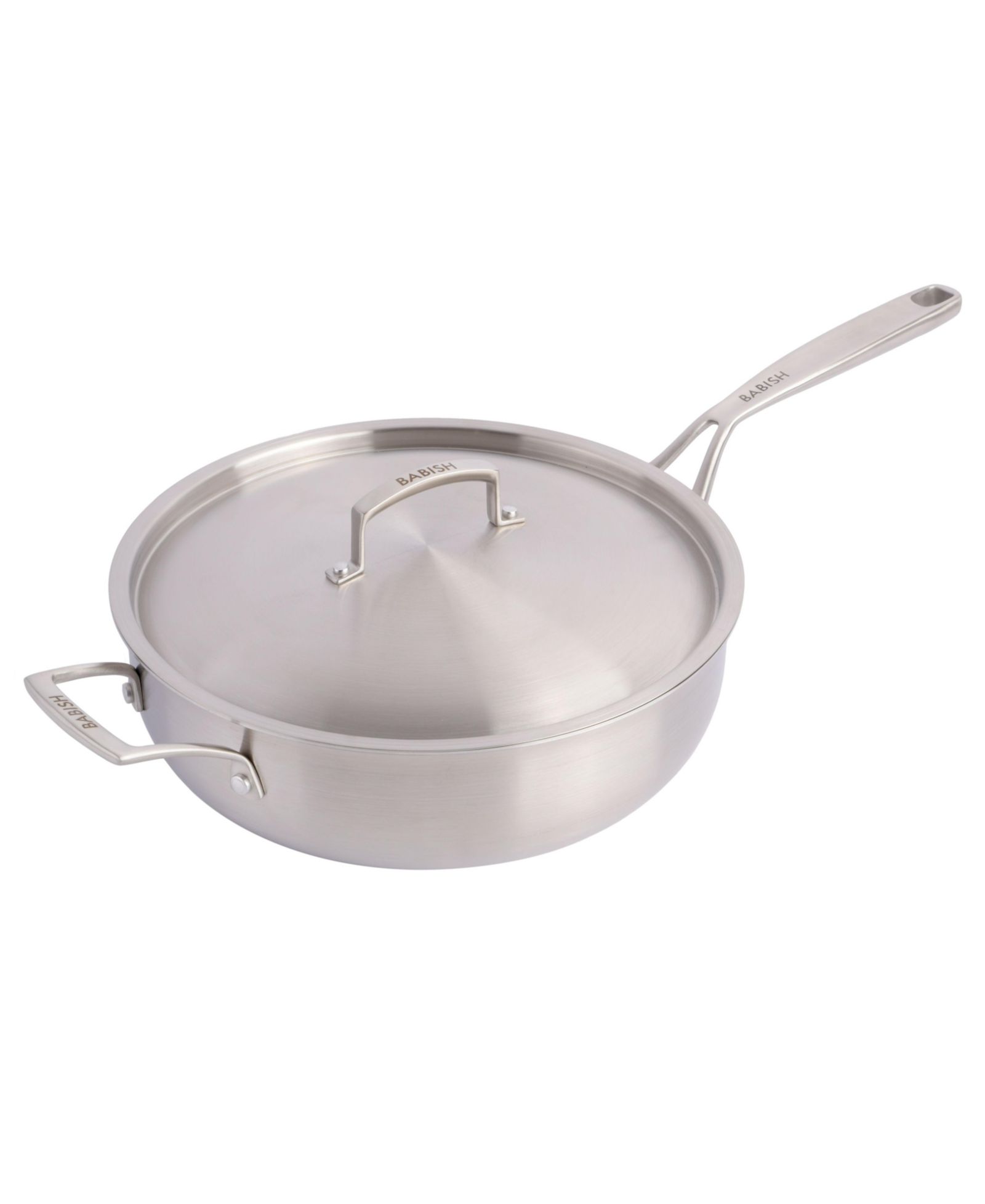 Babish 5-Qt Stainless Steel Saute Pan with Lid – Heavy Duty Nonstick-Ready, Oven & Induction Safe, Everyday Kitchen Cookware
