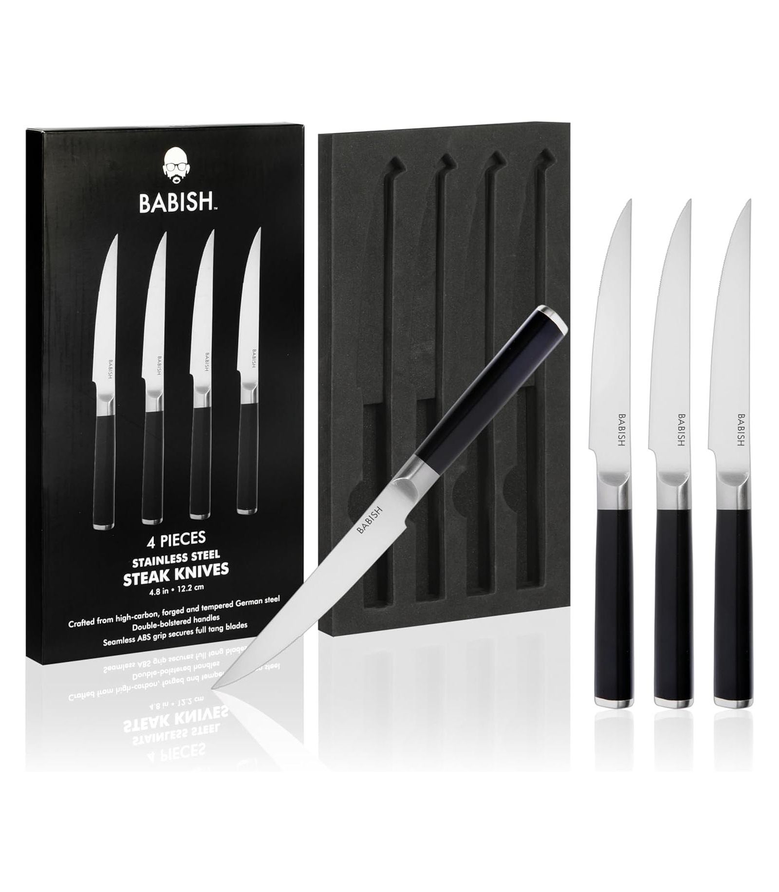 Babish Набор ножей для стейка из немецкой стали 1.4116, 4 шт., 5"