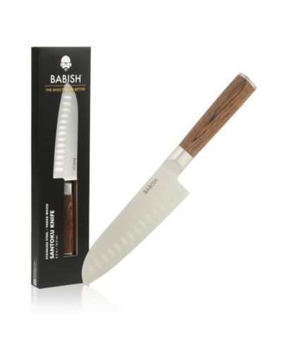 Babish 6.5-Inch Santoku Knife High-Carbon 1.4116 German Steel Full Tang Kitchen Knife with Wood Handle for Chopping, Slicing, Dicing & Precision
