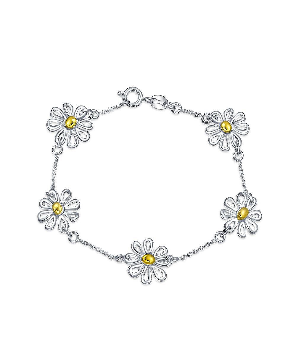 Браслет Bling Jewelry Sunflower Daisy Charm.925 Sterling Silver Two Tone 14K Gold