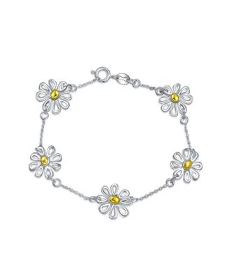 Браслет Bling Jewelry Sunflower Daisy Charm.925 Sterling Silver Two Tone 14K Gold