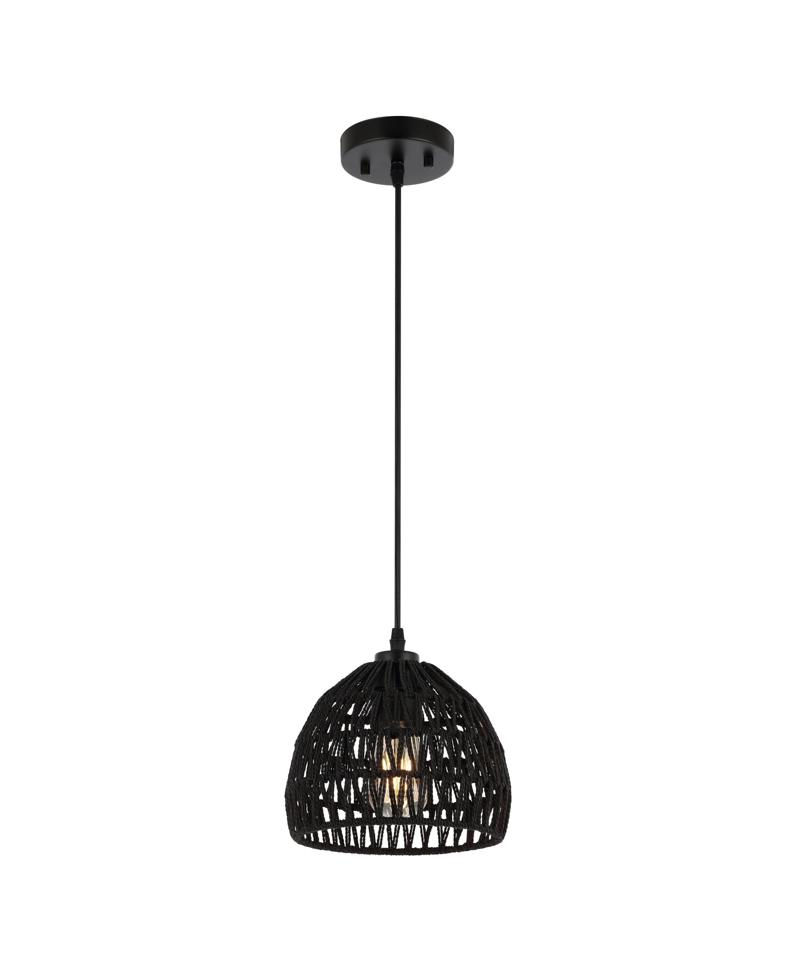 Campana 8.25" 1-Light Bohemian Modern Woven Rope/Iron LED Pendant, White