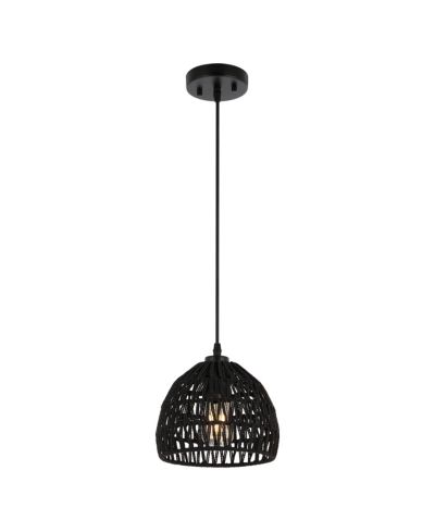 Campana 8.25" 1-Light Bohemian Modern Woven Rope/Iron LED Pendant, White