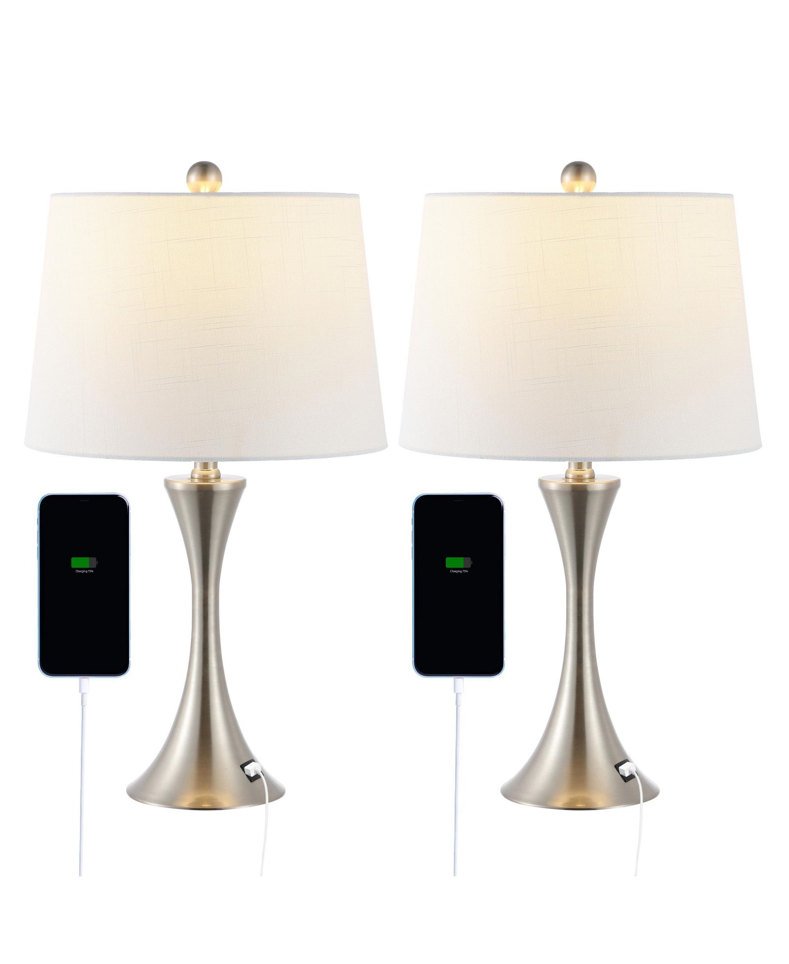 Набор из 2 настольных LED ламп Bennett 22.75" с USB-портом, никель
