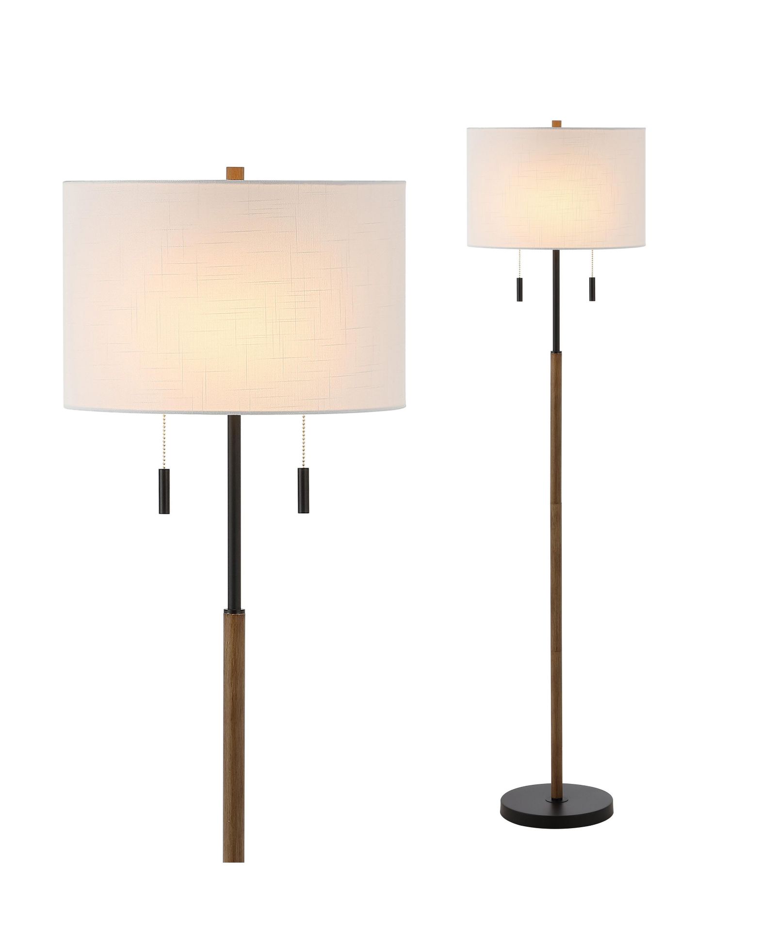 Maude 61" Rustic Farmhouse Iron Candlestick Pull Chains LED Floor Lamp, Brown Wood Finish/Black