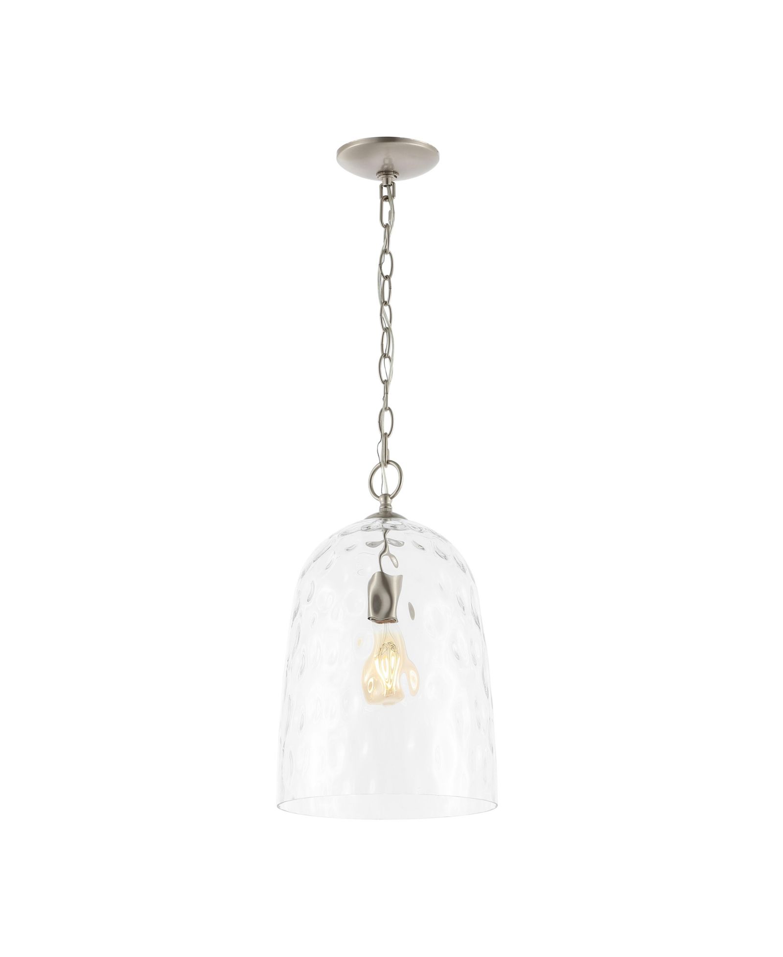 Matilda 10" 1-Light Industrial Designer Iron/Dimple Glass Dome LED Pendant, Nickel/Clear