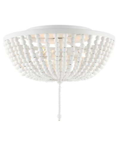 Allison 15" 3-Light Shabby Chic Farmhouse Wood Beaded/Metal LED Flush Mount, White