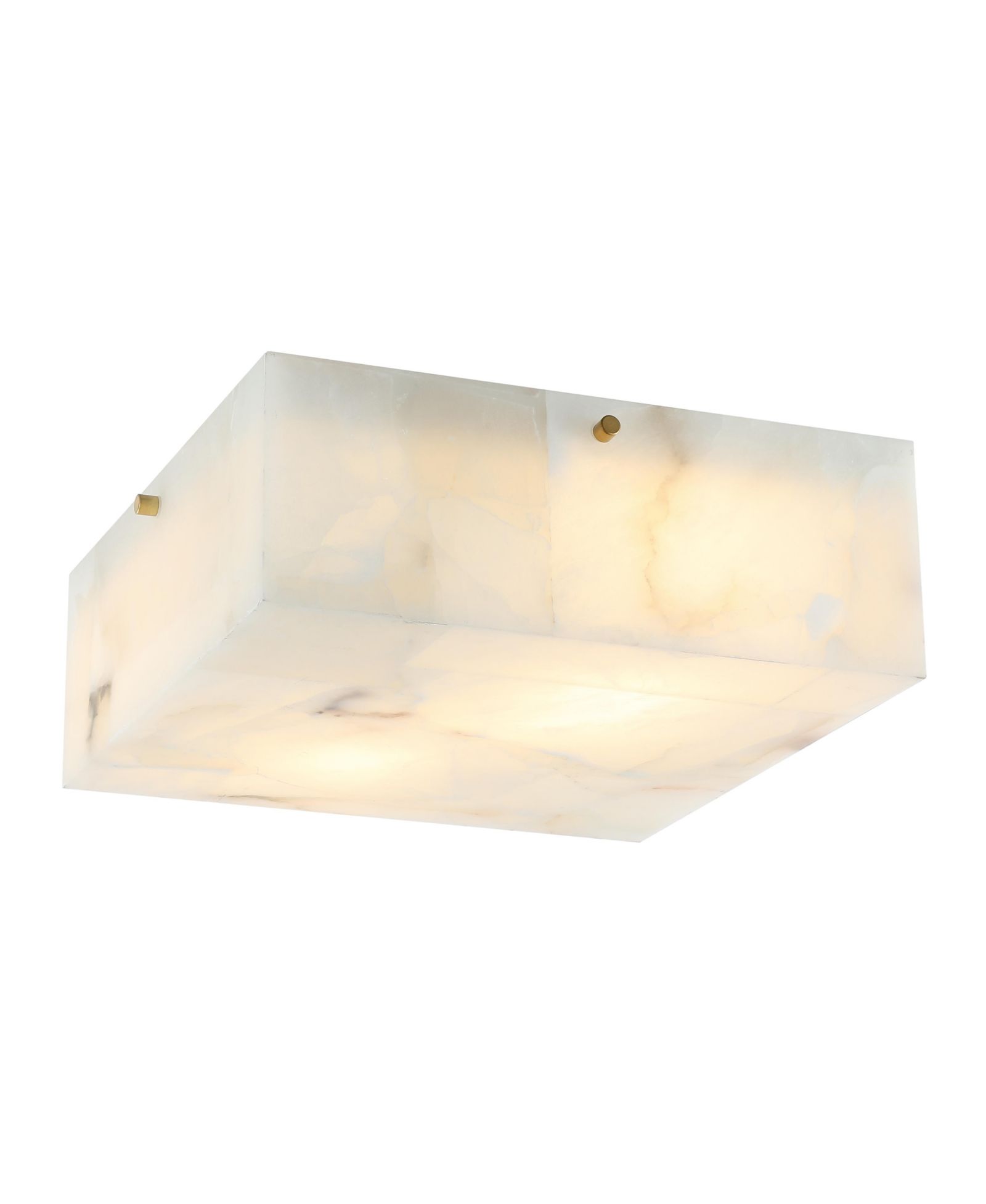 Giulia 13" 2-Light Modern Contemporary Alabaster/Iron Square LED Flush Mount, White Marbling/Brass Gold