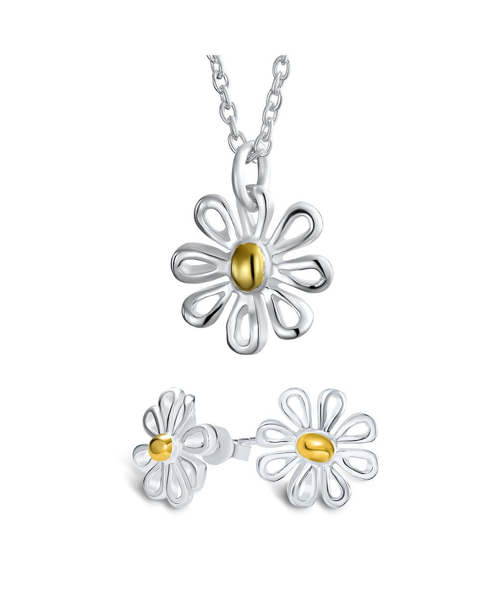 Набор украшений Bling Jewelry: кулон Daisy и серьги-гвоздики, позолоченное серебро 925