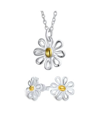 Набор украшений Bling Jewelry: кулон Daisy и серьги-гвоздики, позолоченное серебро 925