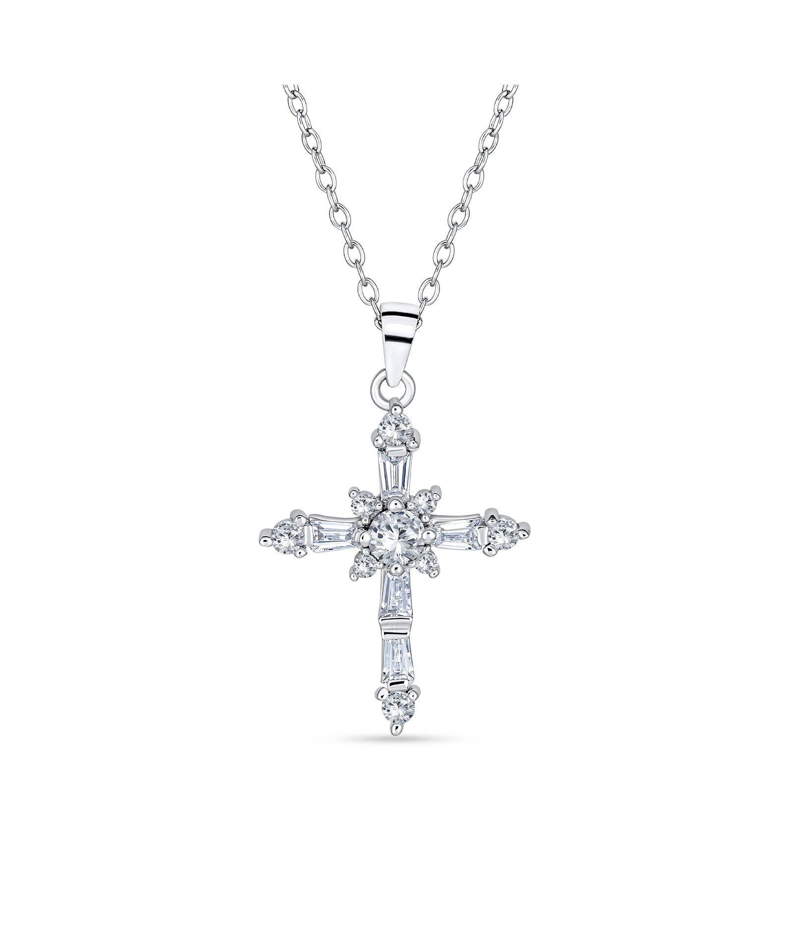 Подвеска Bling Jewelry Delicate Marquise Cubic Zirconia Religious Cross Sterling Silver