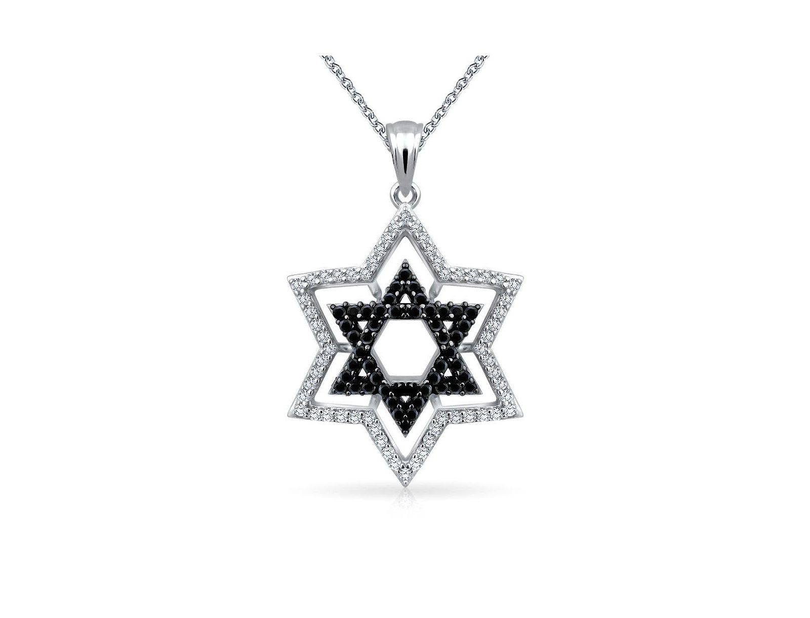 Подвеска-ожерелье Bling Jewelry со звездой Давида, CZ, Judaica Hanukkah, из стерлингового серебра, черно-белая