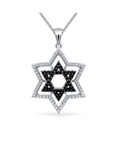 Подвеска-ожерелье Bling Jewelry со звездой Давида, CZ, Judaica Hanukkah, из стерлингового серебра, черно-белая