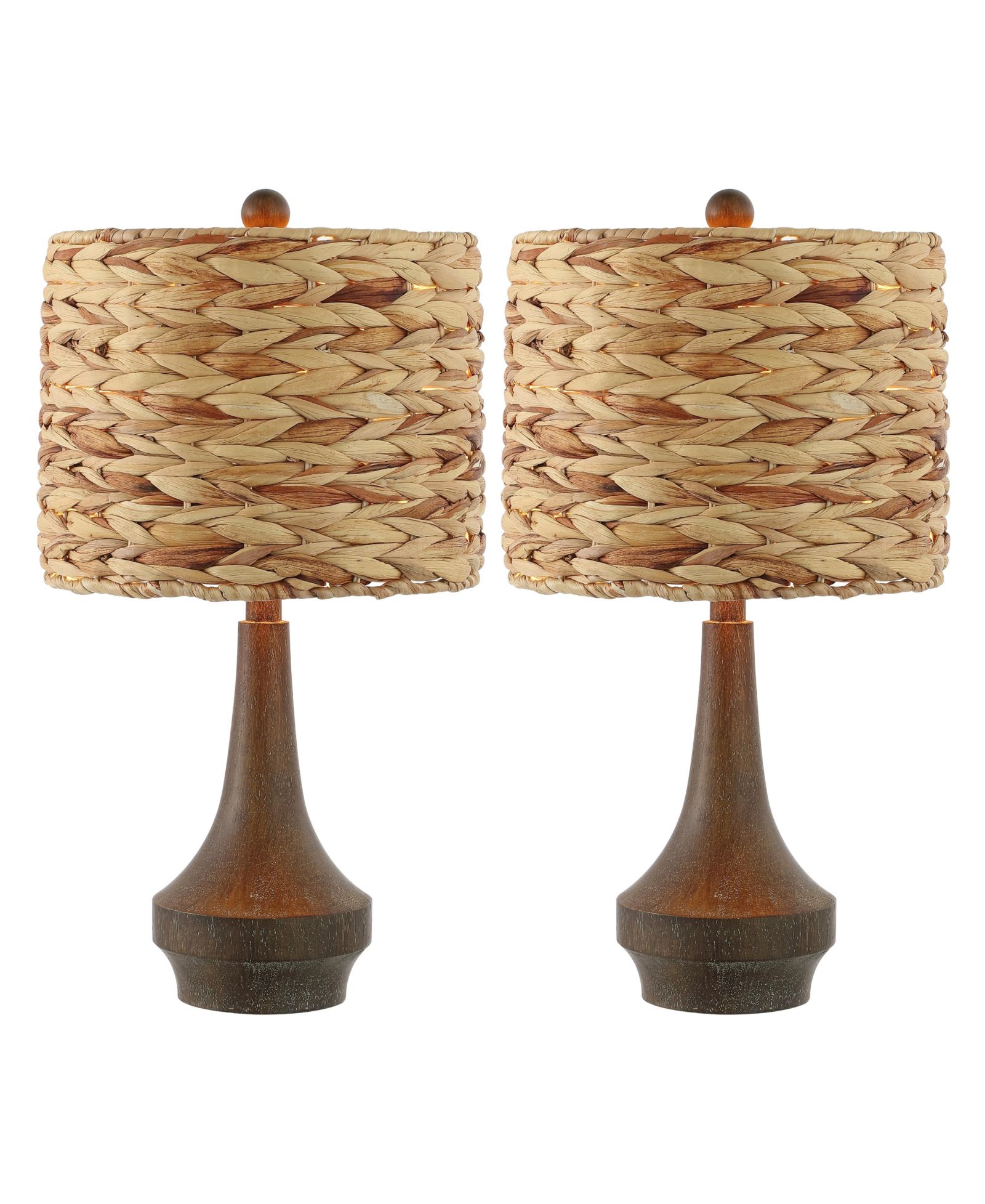 Настольная лампа Theodore 21" Rustic Farmhouse Handwoven Water Hyacinth/Resin LED, Brown Wood Finish (Set of 2)