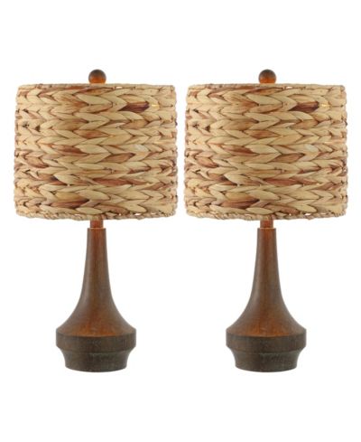 Настольная лампа Theodore 21" Rustic Farmhouse Handwoven Water Hyacinth/Resin LED, Brown Wood Finish (Set of 2)