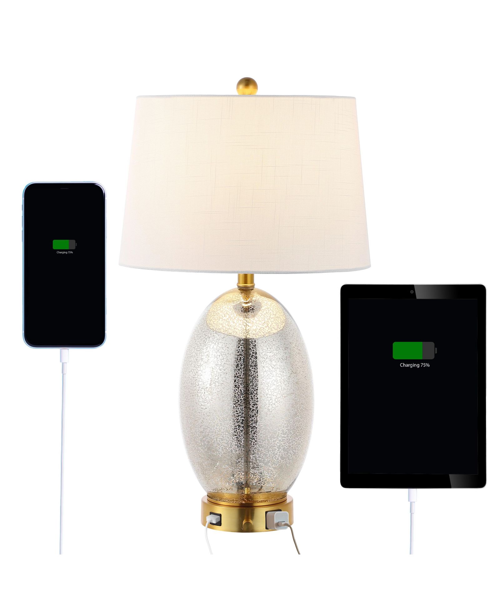 Настольная лампа Reese 26.5" Contemporary Style Iron/Glass LED с USB-портом, Silver/Brass Gold